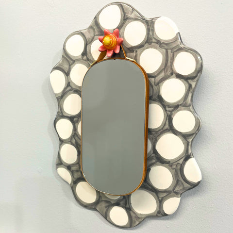 Small Gray and White Polka Dot Mirror