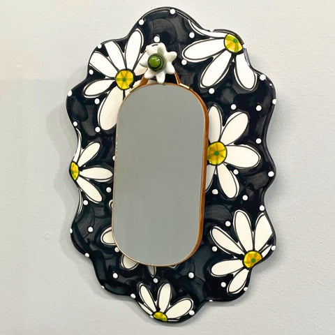 Small Black and White Daisy Mirror
