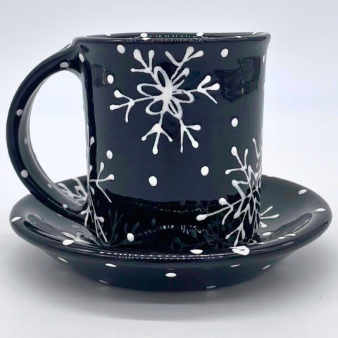 Black and White Snowflake Mug and Saucer Bundle