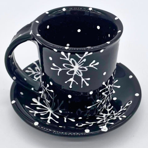 Black and White Snowflake Mug and Saucer Bundle