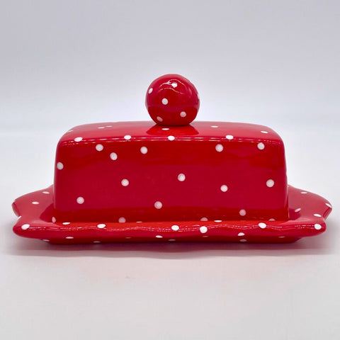 Red and White Dot Butter Dish