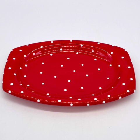 Red and White Dot Elliptical Plate