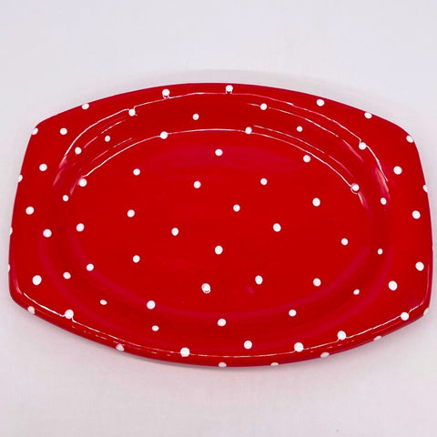 Red and White Dot Elliptical Plate