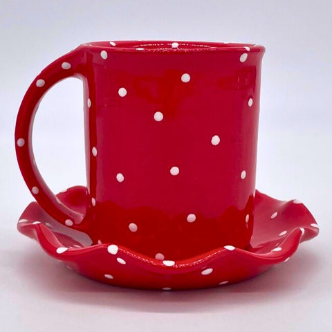 Red and White Dot Mug and Saucer Bundle