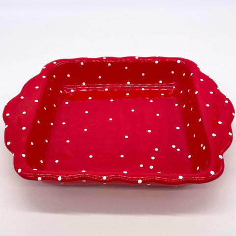 Red and White Dot Square Baker