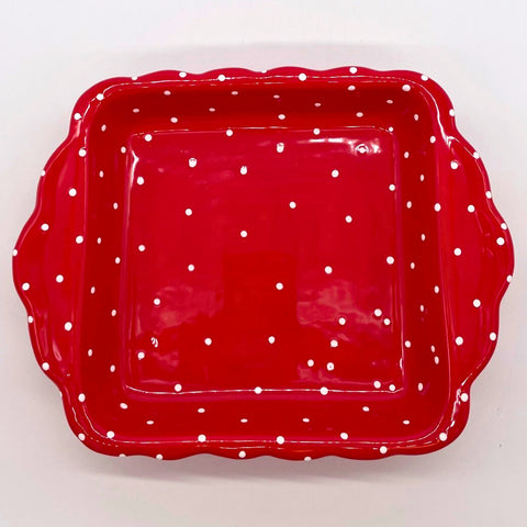 Red and White Dot Square Baker