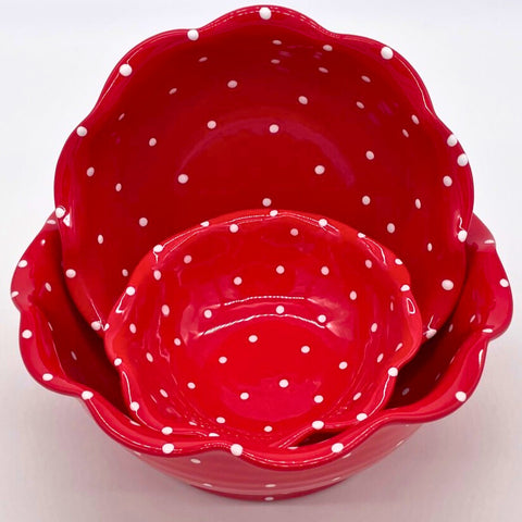 Red and White Dot Bowls