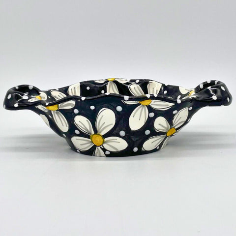 Black and White Daisy Double Handled Basket