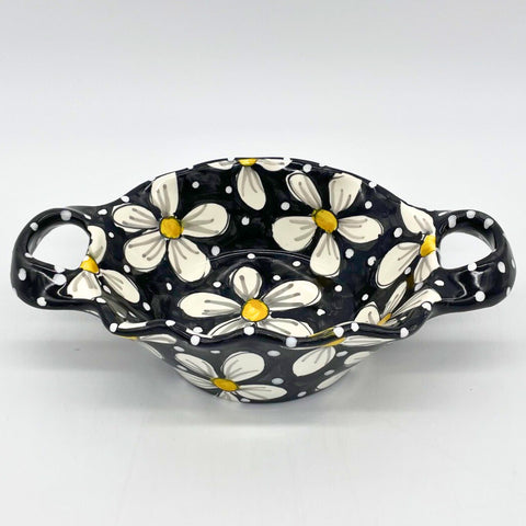 Black and White Daisy Double Handled Basket