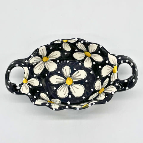 Black and White Daisy Double Handled Basket