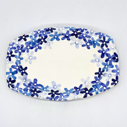 Little Blue Flowers Elliptical Plate