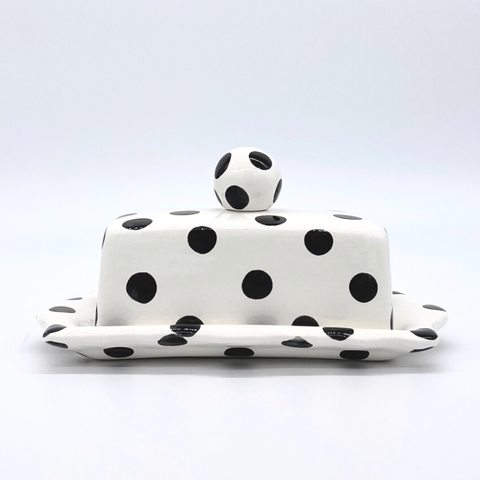 White and Big Black Dots Butter Dish