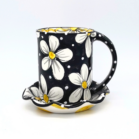 Black and White Daisy Mug and Saucer Bundle