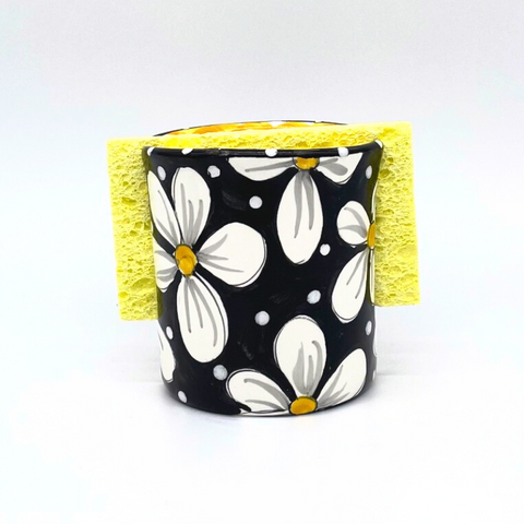 Black and White Daisy Sponge Holder