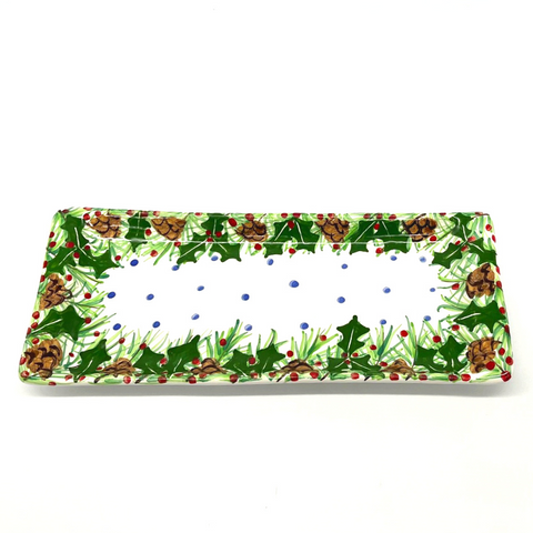 Pinecone Holly Bread Tray