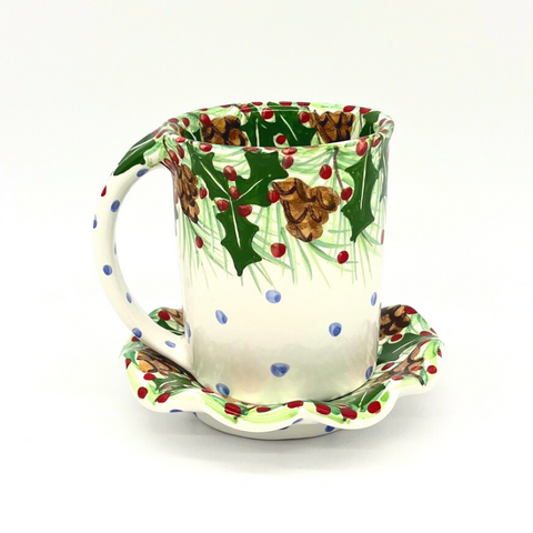 Pinecone Holly Mug and Saucer Bundle