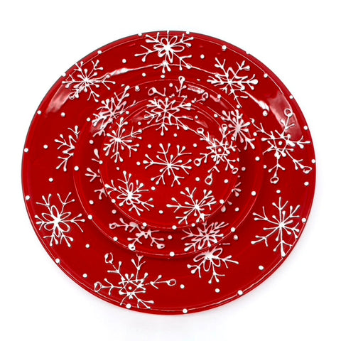 Red and White Snowflake Plates