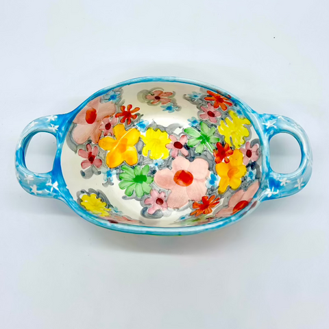 Soft Floral Double Handled Basket