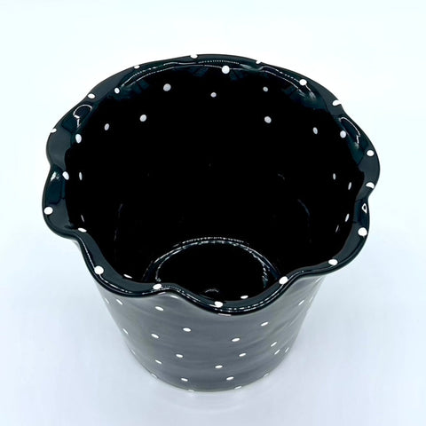 Black and White Polka Dot Medium Flower Pot