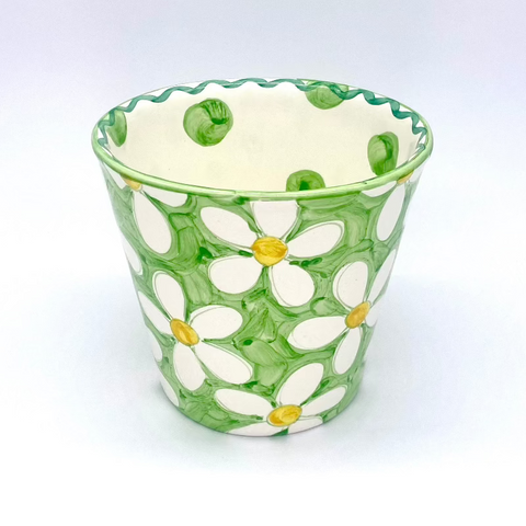 White Daisy Green Background Medium Flower Pot~ SALE 25% Off