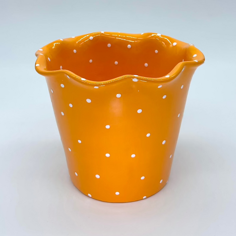 Orange Polka Dot Medium Flower Pot