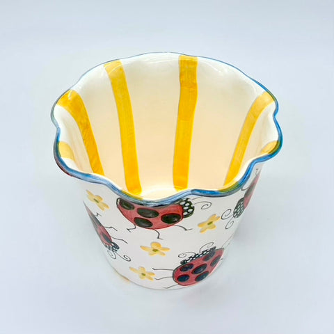 Ladybug Fluted Edge Medium Flower Pot