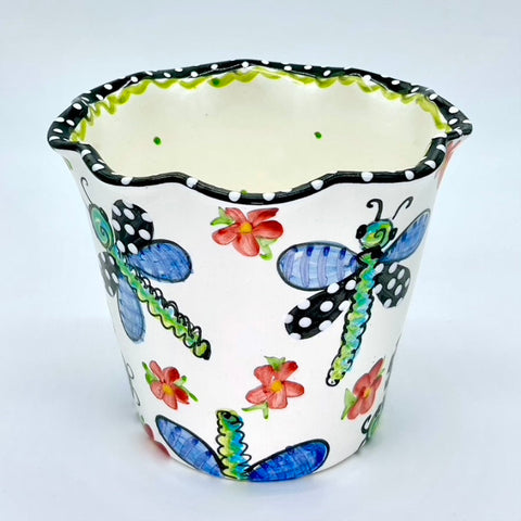 Dragonfly Fluted Edge Medium Flower Pot