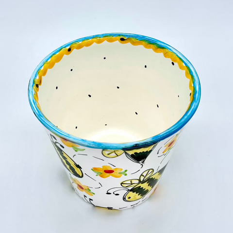 Bees Medium Flower Pot with Black Dots