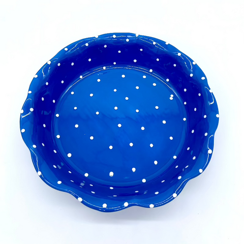 Blue and White Dot Pie Baker