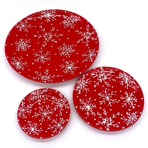Red and White Snowflake Plates