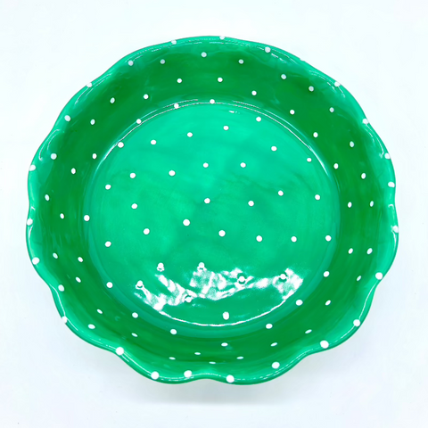 Jade Green and White Dot Pie Baker