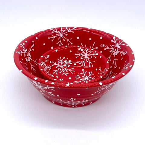 Red and White Snowflake Bowls