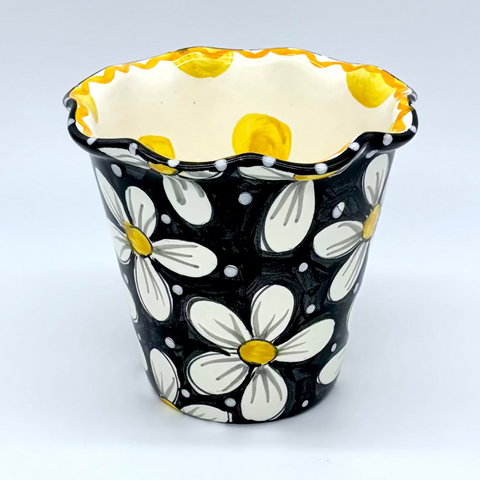 Black and White Daisy Flower Pot