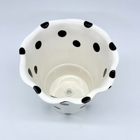 White with Big Black Dots Flower Pot