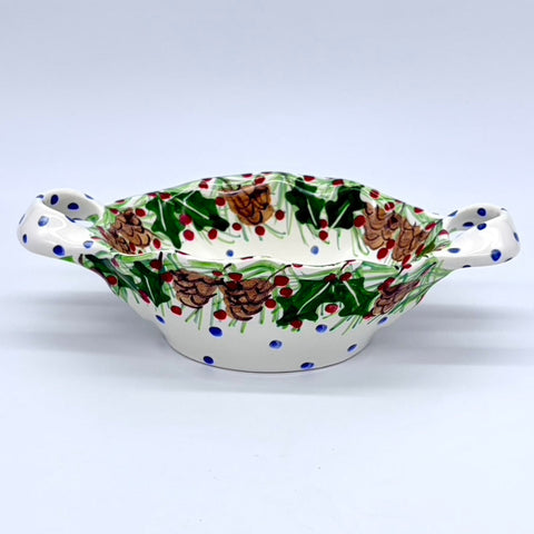 Pinecone Holly Double Handled Basket