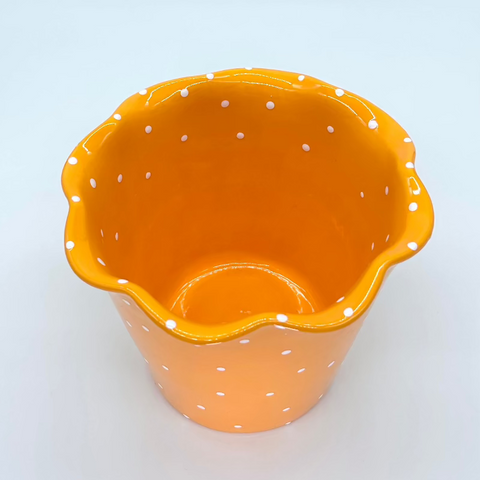 Orange Polka Dot Medium Flower Pot