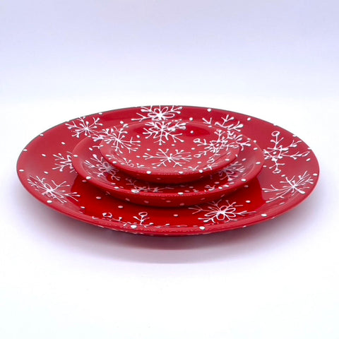 Red and White Snowflake Plates
