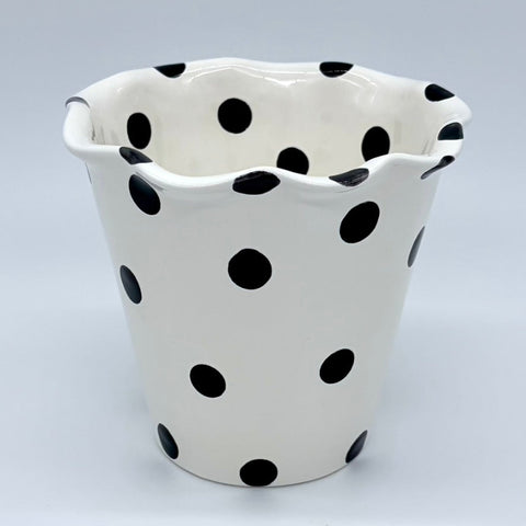 White with Big Black Dots Flower Pot