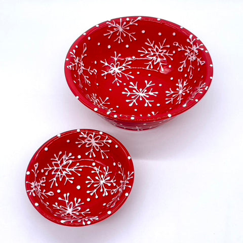 Red and White Snowflake Bowls
