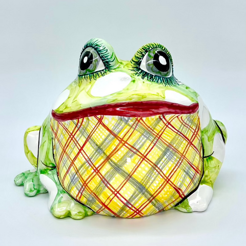 Polka Dot & Plaid Belly Large Garden Frog