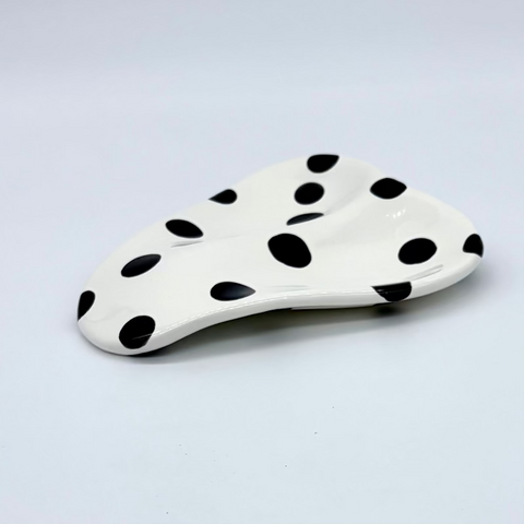 White and Big Black Dots Double Spoon Rest