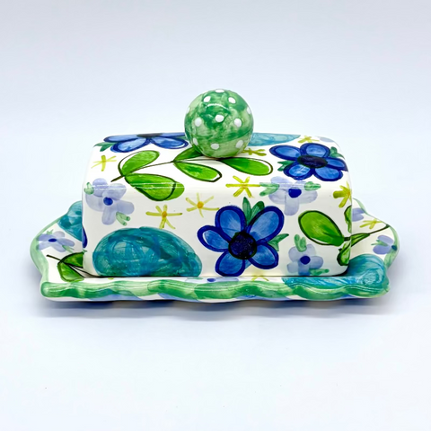 Blue Summer Dress Butter Dish
