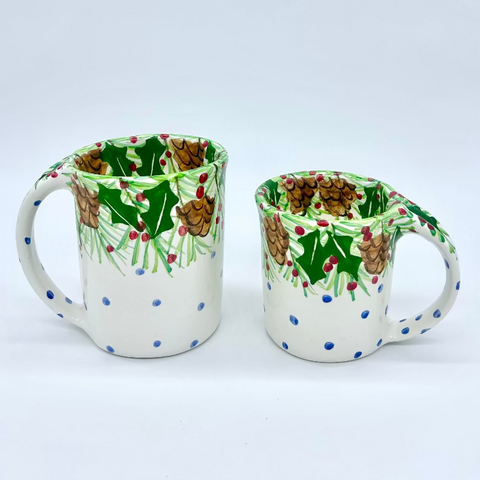 Pinecone Holly Mugs