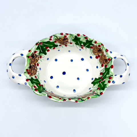 Pinecone Holly Double Handled Basket