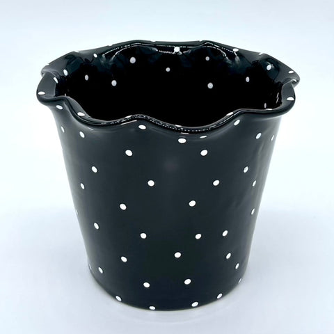 Black and White Polka Dot Medium Flower Pot