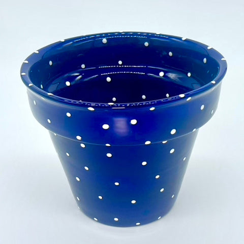 Moody Blue Polka Dot Medium Flower Pot