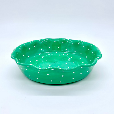 Jade Green and White Dot Pie Baker