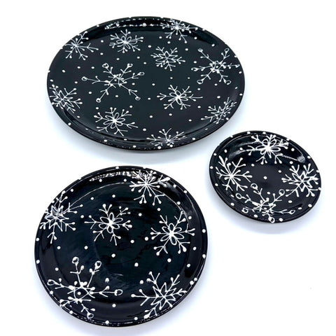 Black and White Snowflake Plates