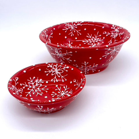 Red and White Snowflake Bowls