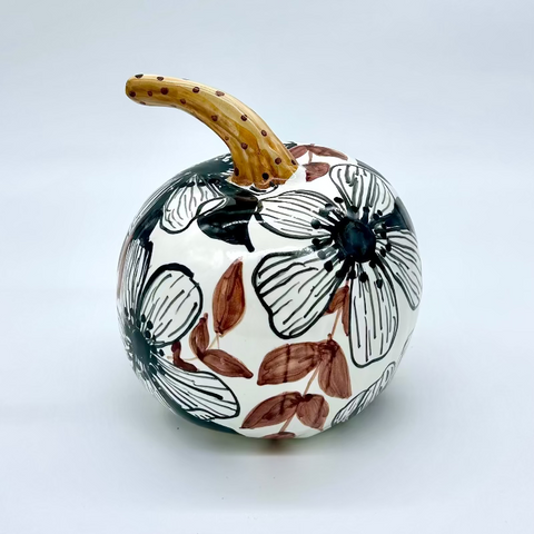 Medium Black & Brown Floral 3d Pumpkin